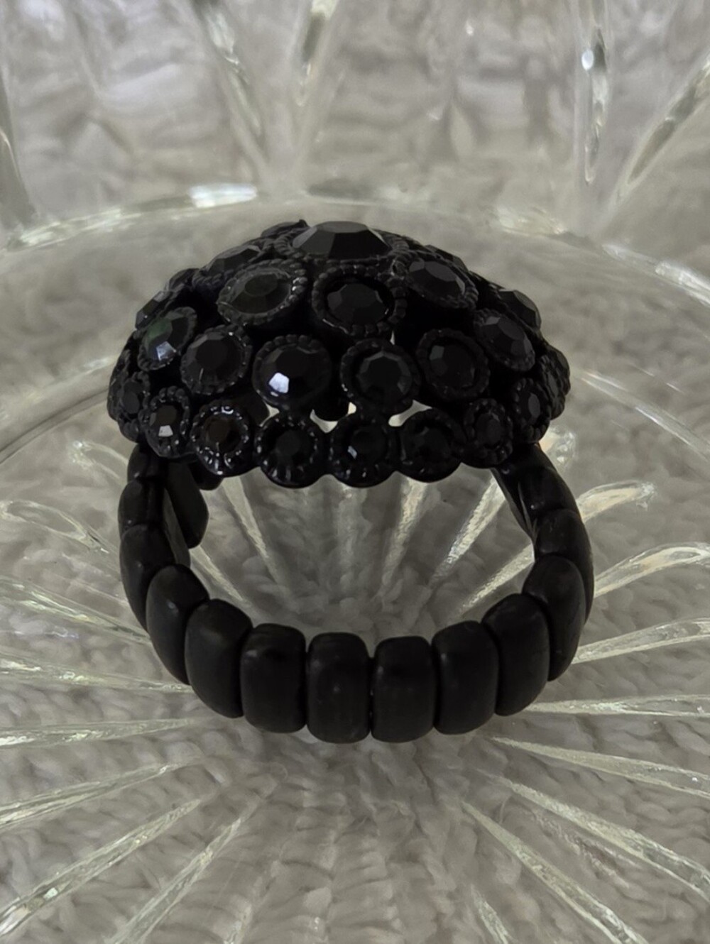 3pc Black Pavé Dome & Filigree Floral Cocktail Stretch Ring Bundle - Picture 7 of 7